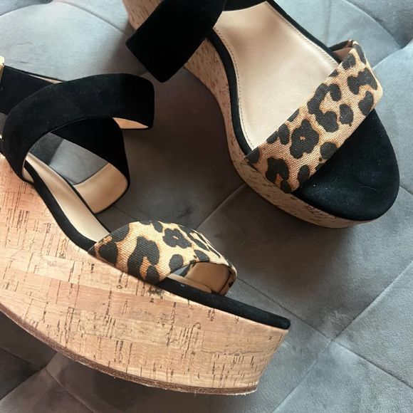 Veronica Beard Hurley Leopard Print Platform Wedge Sandals Size 8.5 - Picture 3 of 9